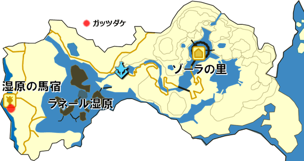 ラネールのガッツダケの生息場所の地図