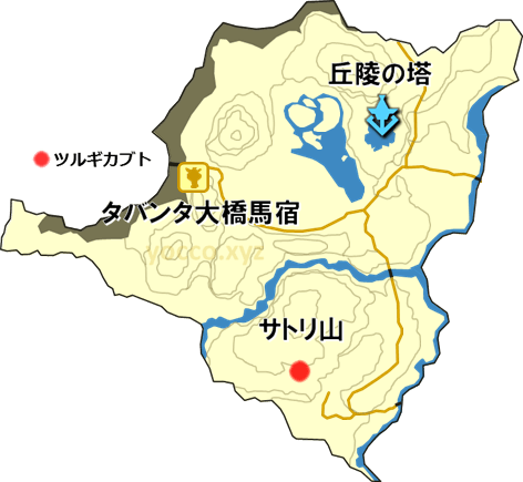 ハイラル丘陵のツルギカブトの生息場所の地図