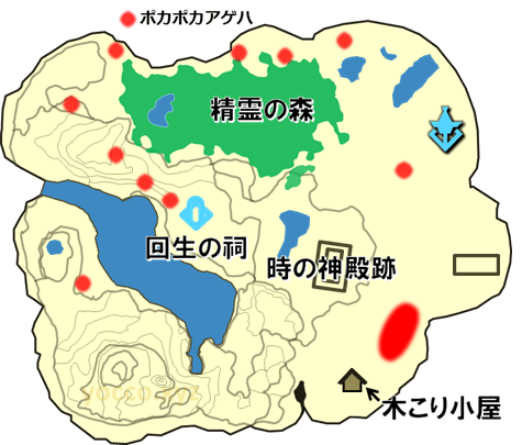 始まりの台地のポカポカアゲハの生息場所の地図