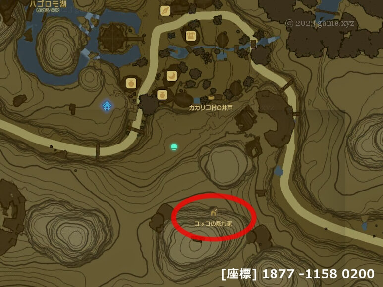 コッコの隠れ家の場所の地図