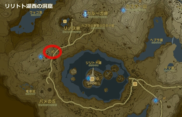 リリトト湖西の洞窟の地図