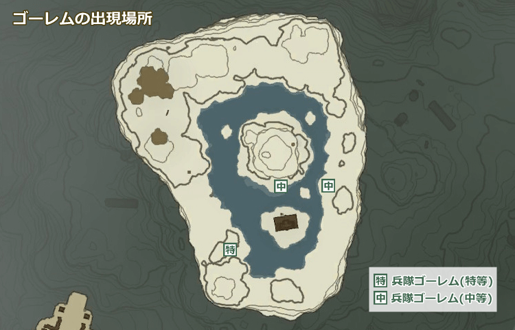 闇祓いの島のゴーレムの出現場所の地図