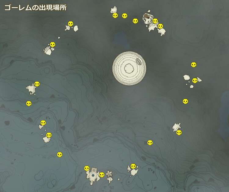 北ゲルド空諸島のゴーレムの出現場所の地図