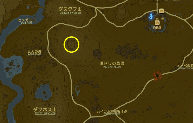 唄ドリの草原の魔物砦の場所の地図