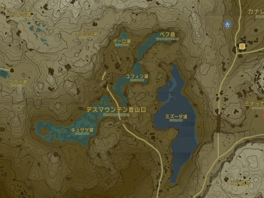 デスマウンテン山麓の湖の地図