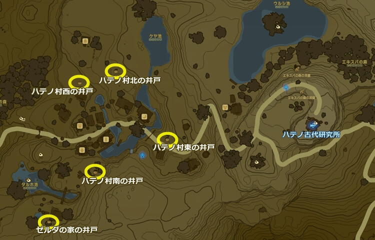 ハテノ村の井戸の地図
