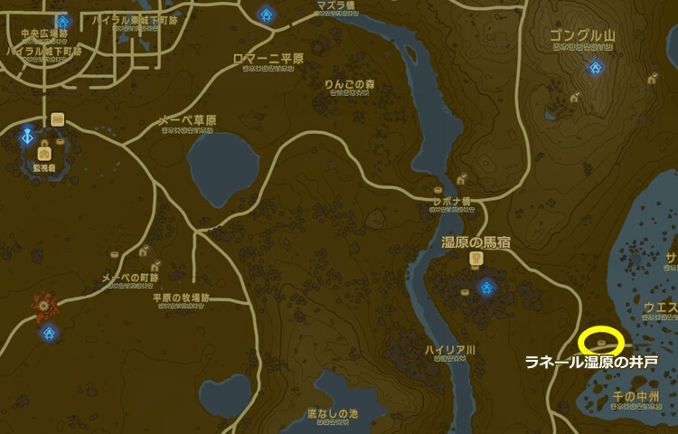 ラネール湿原の井戸の地図