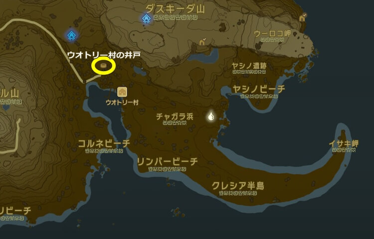 ウオトリー村の井戸の地図