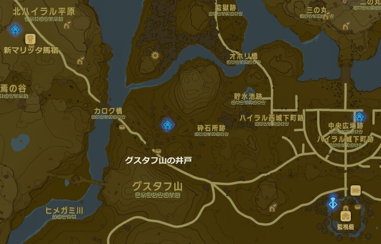 グスタフ山の井戸の地図