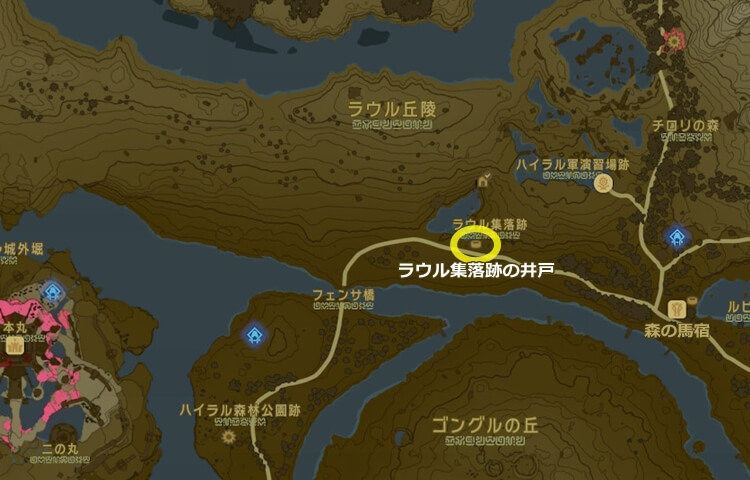 ラウル集落跡の井戸の地図