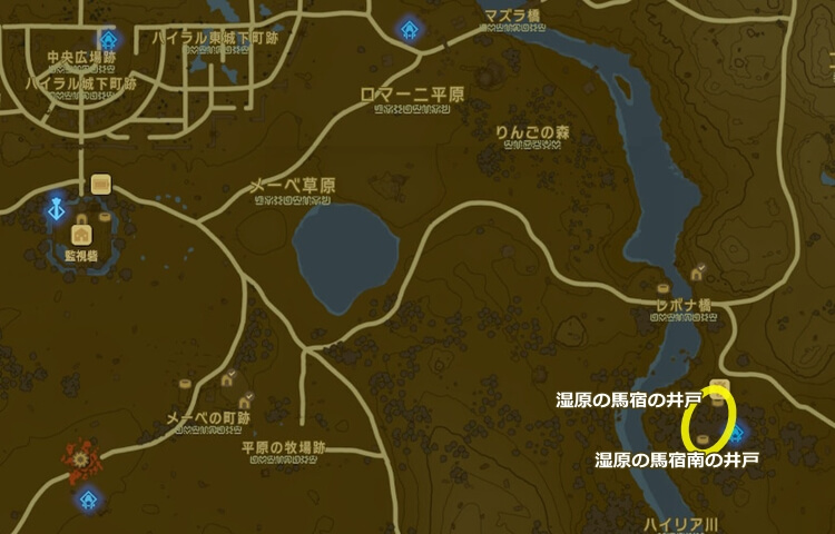 湿原の馬宿の井戸の地図